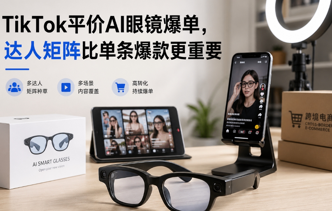 TikTok平价AI眼镜爆单:达人矩阵如何推动跨境新品起量